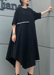 Simple o neck asymmetric Cotton summer clothes Work black Dresses AT-SDM200508