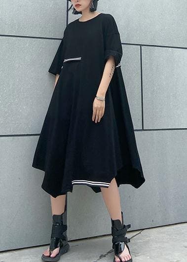 Simple o neck asymmetric Cotton summer clothes Work black Dresses AT-SDM200508