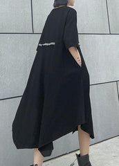 Simple o neck asymmetric Cotton summer clothes Work black Dresses AT-SDM200508