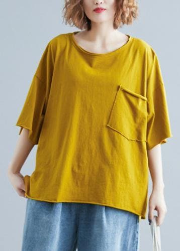 Simple o neck half sleeve cotton summer top silhouette yellow shirt STP200409