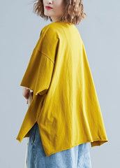 Simple o neck half sleeve cotton summer top silhouette yellow shirt STP200409