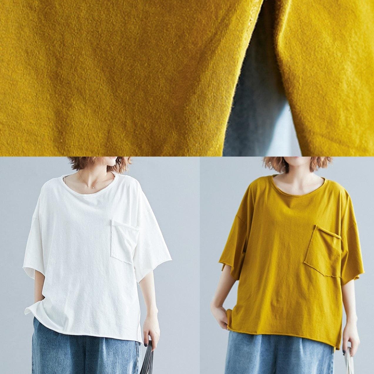 Simple o neck half sleeve cotton summer top silhouette yellow shirt STP200409