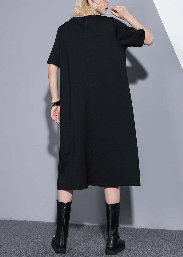 Simple o neck pockets Cotton blended tunic dress Tutorials black Dress summer AT-SDM190411