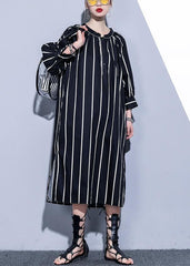 Simple o neck side open Tunics black striped cotton robes Dress summer AT-SDL190411