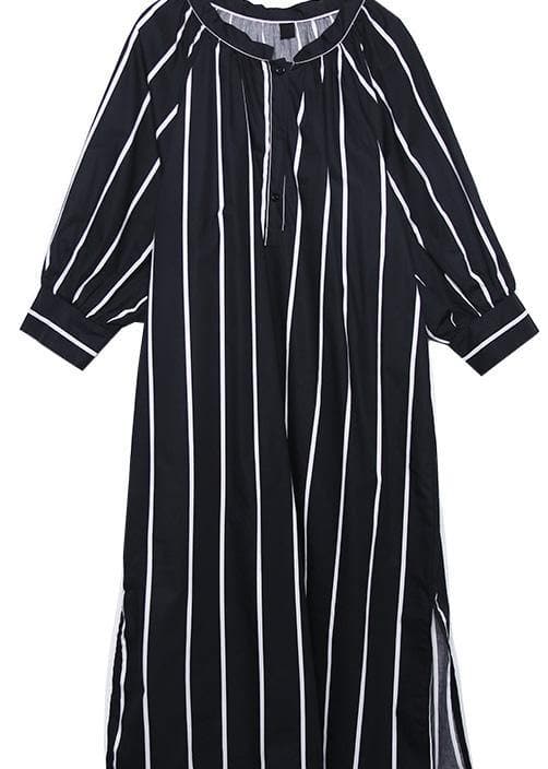 Simple o neck side open Tunics black striped cotton robes Dress summer AT-SDL190411