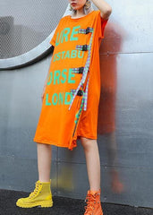 Simple orange print Cotton o neck stylish baggy summer Dresses AT-SDM190614