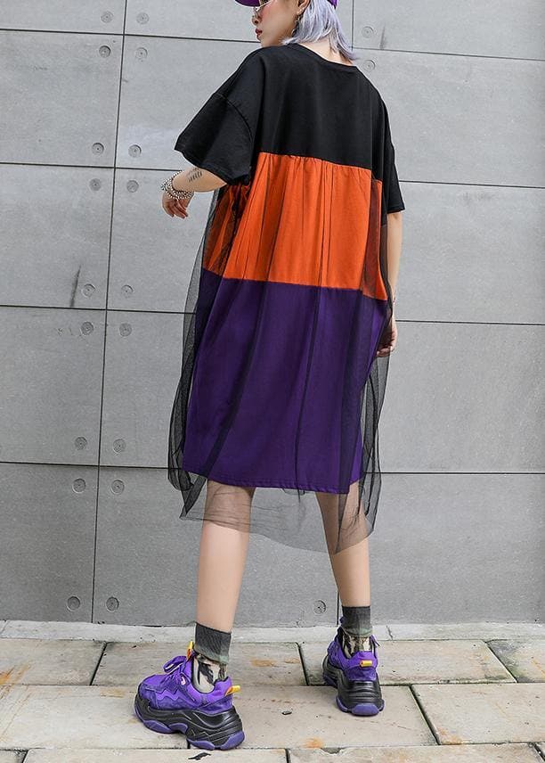 Simple patchwork tulle Cotton dresses pattern black Dresses summer AT-SDM190614