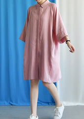 Simple pink linen dress flare sleeve cotton fall Dress FDM190827