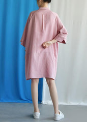 Simple pink linen dress flare sleeve cotton fall Dress FDM190827