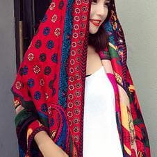 Simple red print Organic Soolinen Seaside Vacation Printed Tassel Sunscreen Scarf SCF200801