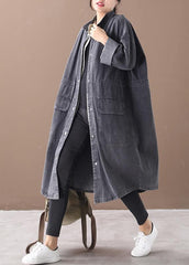 Simple stand collar drawstring Fashion tunic coat denim black Midi women coats WG-TCT191018