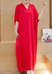 Simple v neck baggy cotton summer quilting dresses Runway rose Maxi Dress SDL200425