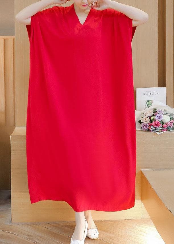 Simple v neck baggy cotton summer quilting dresses Runway rose Maxi Dress SDL200425