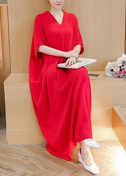 Simple v neck baggy cotton summer quilting dresses Runway rose Maxi Dress SDL200425