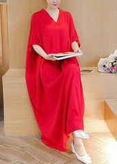 Simple v neck baggy cotton summer quilting dresses Runway rose Maxi Dress SDL200425