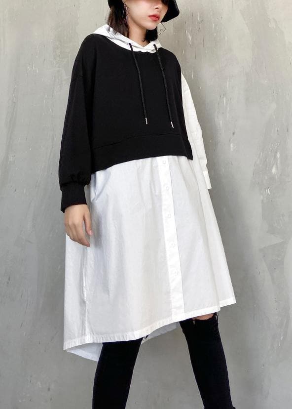 Simple white clothes Women hooded patchwork Dresses AT-LTP200812