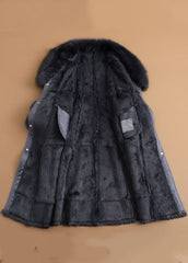 Slim Fit Denim Blue Fox collar Sashes Pockets Leather And Fur Parkas Winter GK-DJK220830