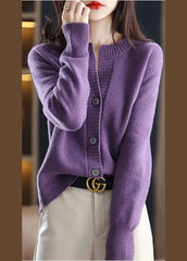 Slim Fit Purple O-Neck Button Thick Woolen Knit Coats Winter GK-NCT220830