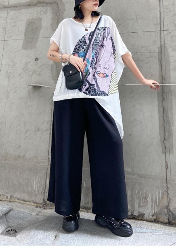 Slim summer large size casual fashion printed T-shirt + wide-leg pants two-piece suit AT-HTP200617