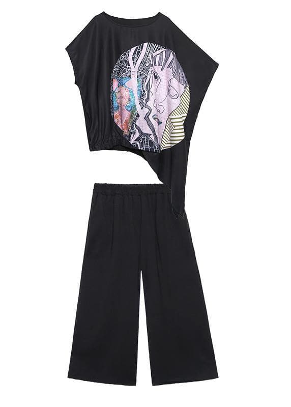 Slim summer large size casual fashion printed T-shirt + wide-leg pants two-piece suit AT-HTP200617