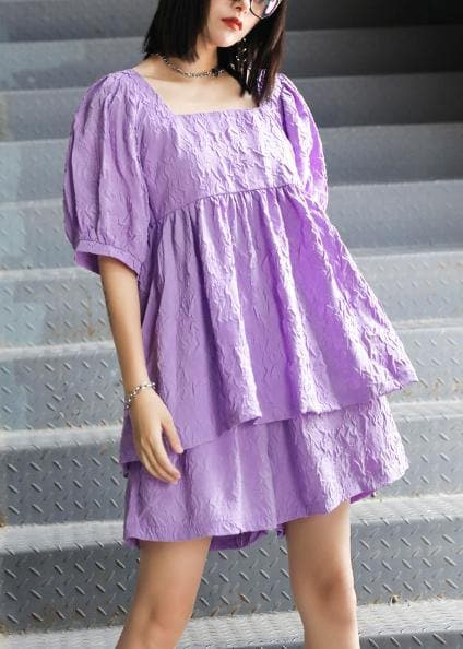 Slimming suit new large size bubble sleeve purple shirt shorts two-piece suit AT-SDM200723