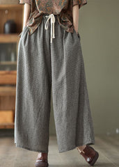 Small Plaid Loose Linen Wide Leg Pants Drawstring Summer GK-LPTS220509