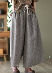 Small Plaid Loose Linen Wide Leg Pants Drawstring Summer GK-LPTS220509