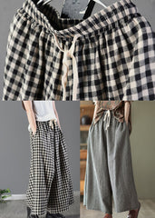 Small Plaid Loose Linen Wide Leg Pants Drawstring Summer GK-LPTS220509