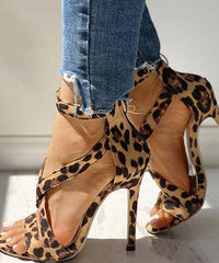 Soft Leopard Print Cross Strap zippered Stiletto Sandals Velour Fabric GW-GGX22061501