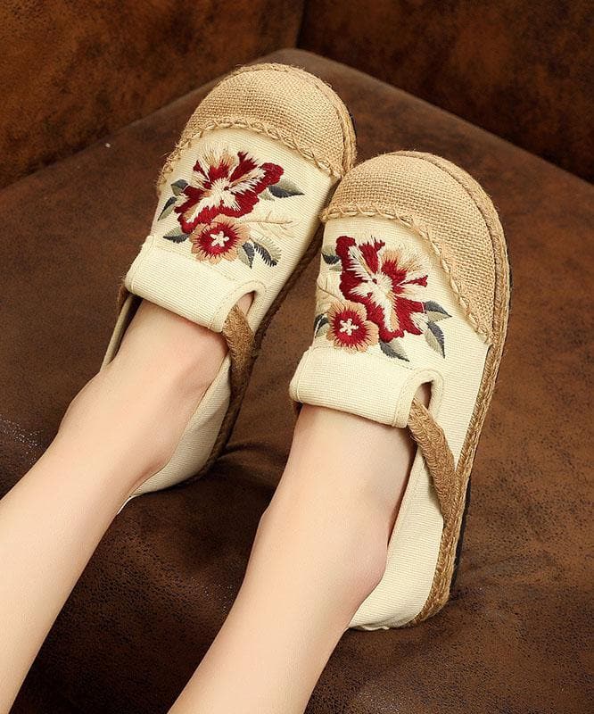 Soft Splicing Flats Black Cotton Linen Fabric Embroideried Flats Shoes PDX210706