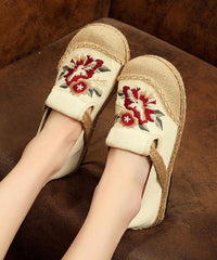 Soft Splicing Flats Black Cotton Linen Fabric Embroideried Flats Shoes PDX210706