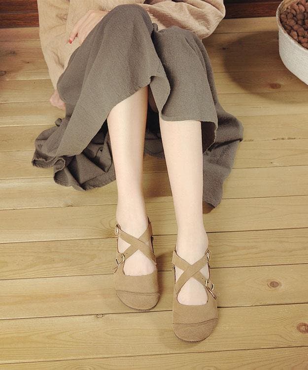 Splicing Brown Flat Feet Shoes Buckle Strap Flats PDX210706