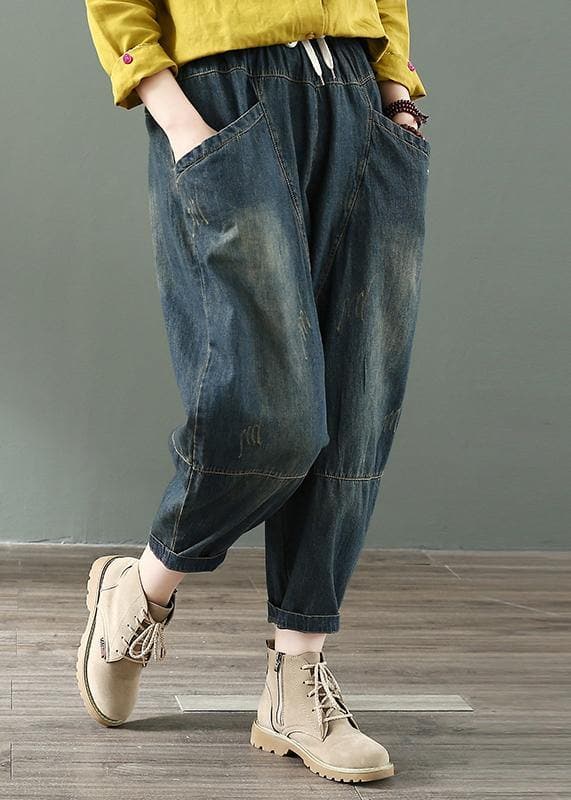 Spring nine points cross pants denim harem pants female elastic waist retro loose trousers LPTS200522