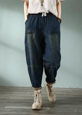 Spring nine points cross pants denim harem pants female elastic waist retro loose trousers LPTS200522