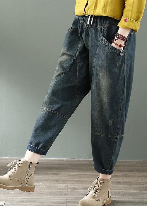 Spring nine points cross pants denim harem pants female elastic waist retro loose trousers LPTS200522