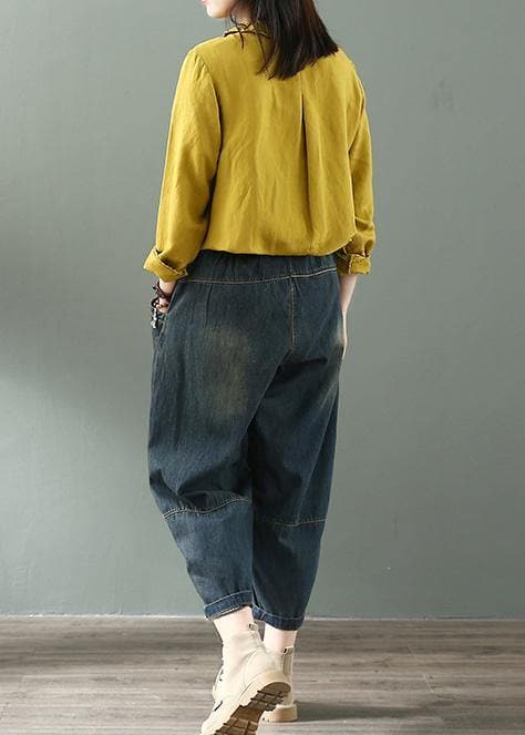 Spring nine points cross pants denim harem pants female elastic waist retro loose trousers LPTS200522