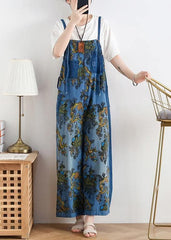 Spring original literary fashion retro ethnic style blue printed loose denim overalls AM-LPTS200509