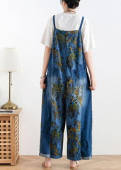 Spring original literary fashion retro ethnic style blue printed loose denim overalls AM-LPTS200509