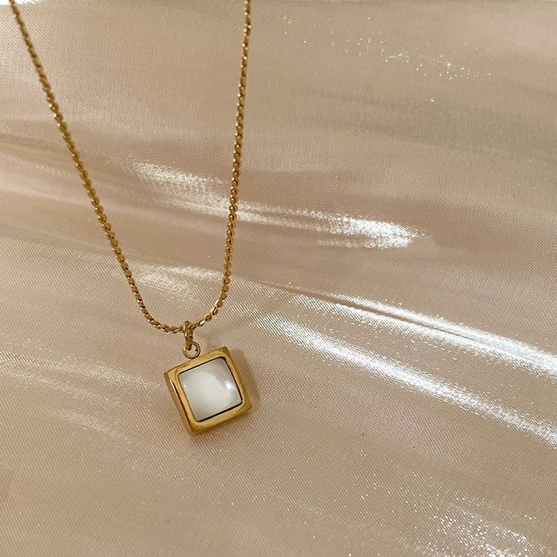 Stainless Steel Classic Opal Square Short Necklaces Charm Jewelry XYS0158 Touchy Style