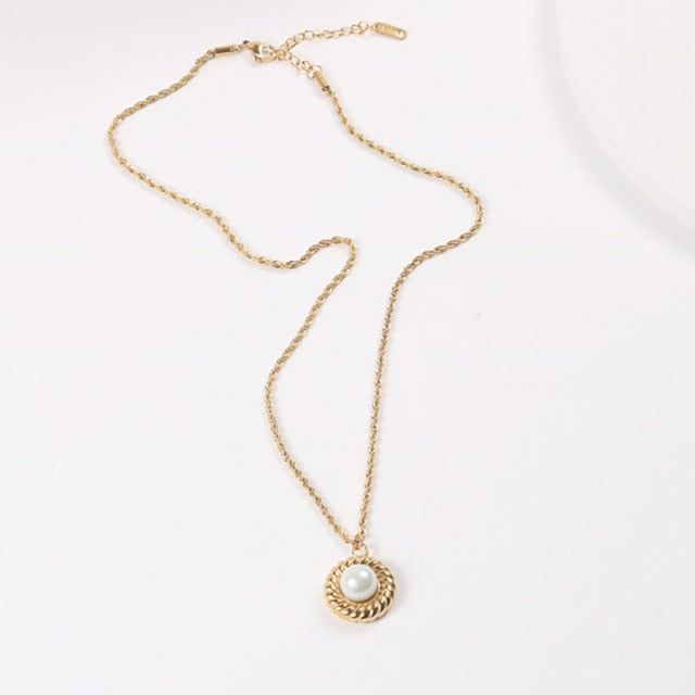 Stainless Steel Freshwater Pearl Pendant Necklaces Charm Jewelry EOS0351 Touchy Style