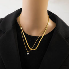 Stainless Steel Multilayer Necklaces Charm Jewelry KKS0312 Zircon Charms Thick Chain Touchy Style