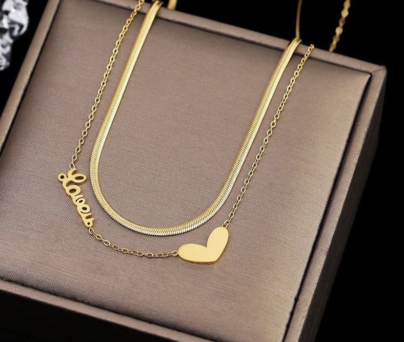 Stainless Steel Multilayer Necklaces Charm Jewelry NCJSO43 Classic Heart Letters Touchy Style