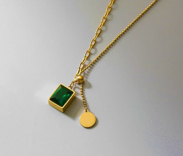 Stainless Steel Necklaces Charm Jewelry NCJSO3 Green Luxury Emerald Touchy Style