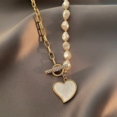 Stainless Steel Necklaces Charm Jewelry NCJSO40 Imitation Baroque Pearl Heart Touchy Style