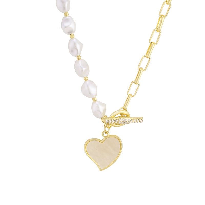 Stainless Steel Necklaces Charm Jewelry NCJSO40 Imitation Baroque Pearl Heart Touchy Style