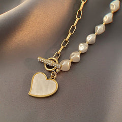 Stainless Steel Necklaces Charm Jewelry NCJSO40 Imitation Baroque Pearl Heart Touchy Style