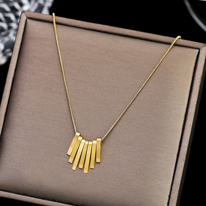 Stainless Steel Necklaces Charm Jewelry NCJSO49 Unique Geometric Stripe Touchy Style