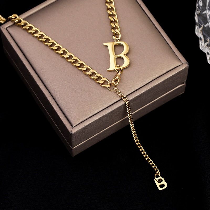 Stainless Steel Short Necklaces Charm Jewelry NCJSO52 Classic B Letter Touchy Style