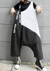 Strap  retro black gray patchwork overalls casual pants jeans women dylinoshop