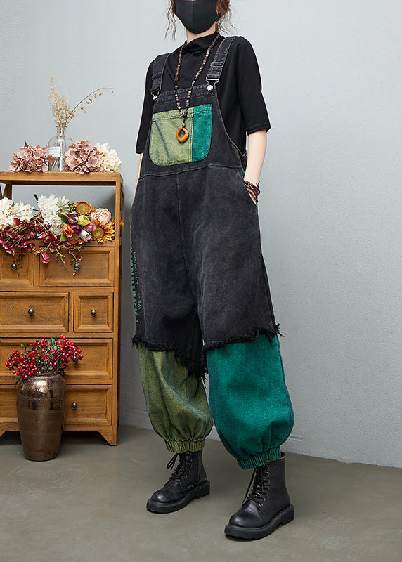 Streetwear Black Asymmetrical Pocket Cotton denim Jumpsuit Spring dylinoshop